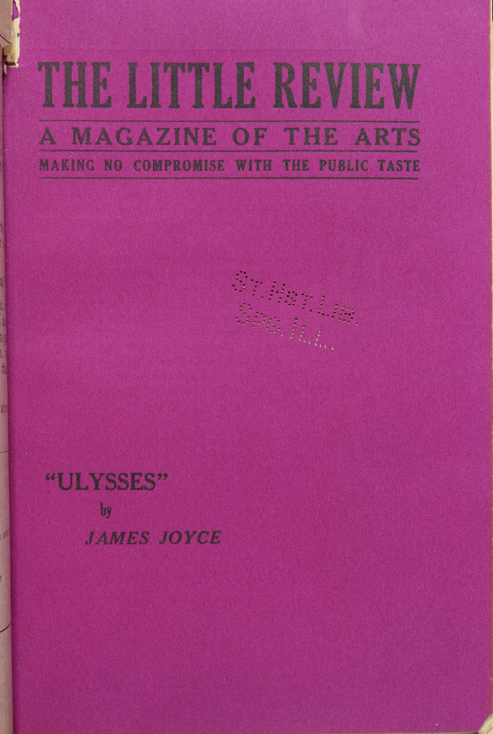 Ord case a5 5299 vol 005 no 011 fc copy Cover of the March 1918 issue of the Little Review, featuring the first chapter of Ulysses.