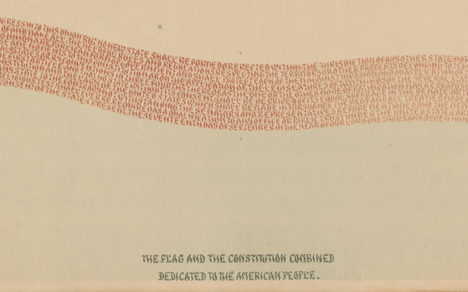 The flag and the Constitution combined (detail) Portion of a calligraphic piece made by NeJame. NeJame lettered the US Constitution in the shape of the US flag. Different portions of the piece are in red and blue.